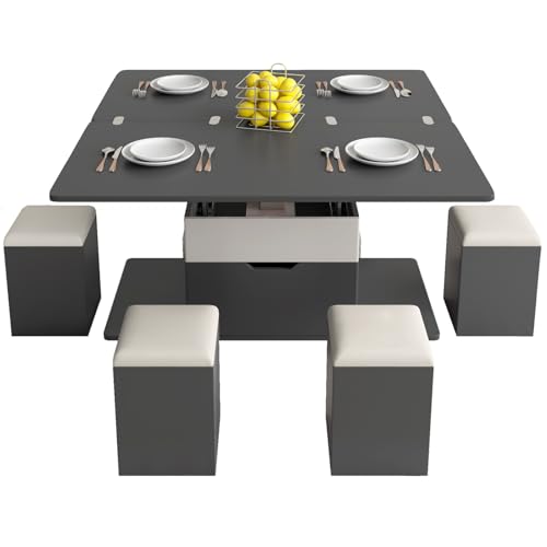Modern Lifting Coffee Table with 4 Stools and Storage D3758