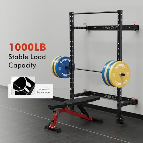 Mikolo 2" x 2" Folding Wall Mounted Squat Rack with Pull Up Bar, 1000 lbs Capacity W88407