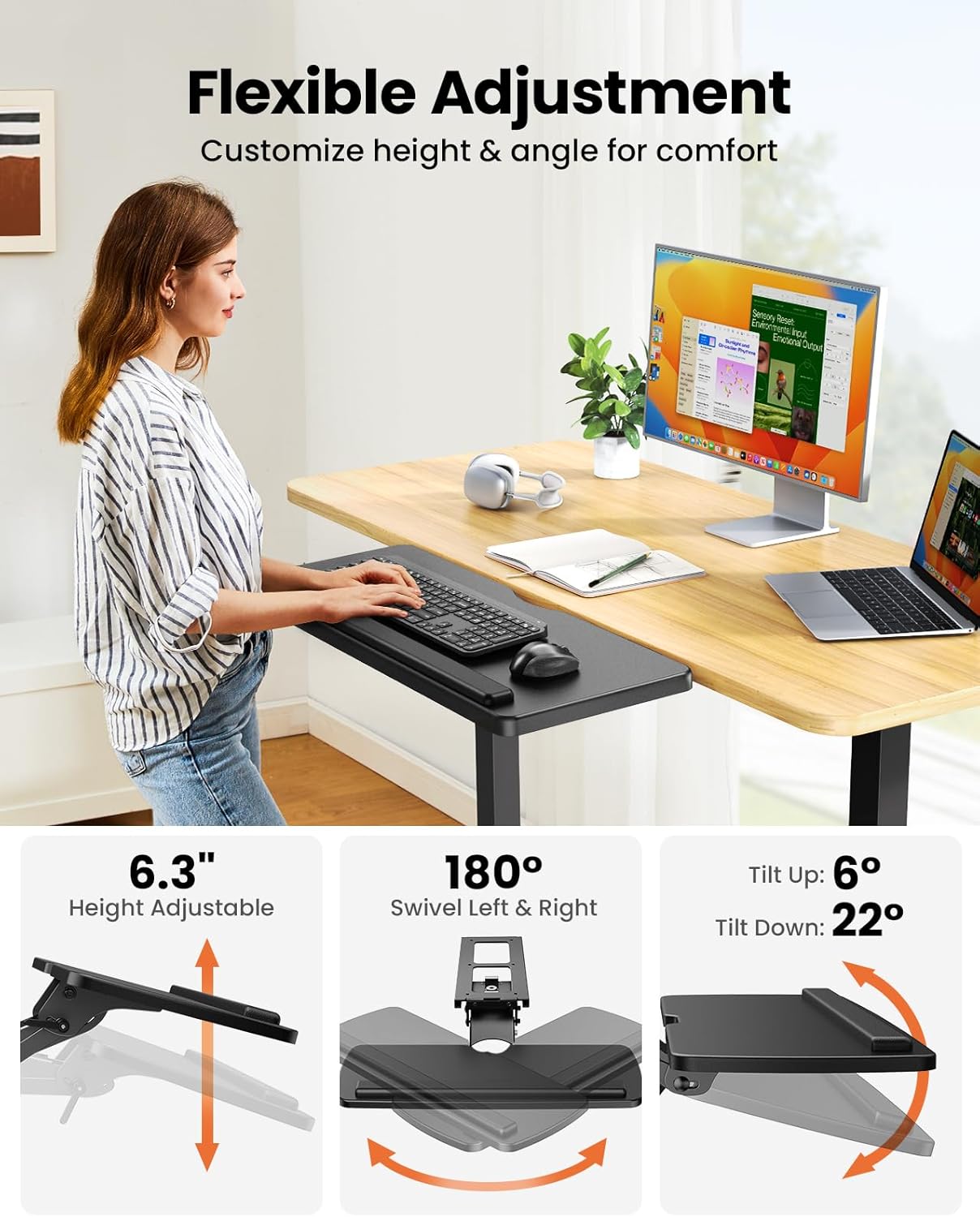ErGear Keyboard Tray Under Desk, Sliding with Adjustable Height, Black F50232