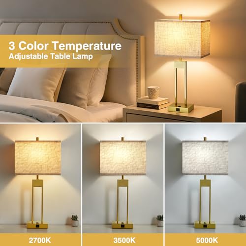 25.5'' Nightstand Lamps Set of 2 with USB, 3 Colors for Bedroom E985629