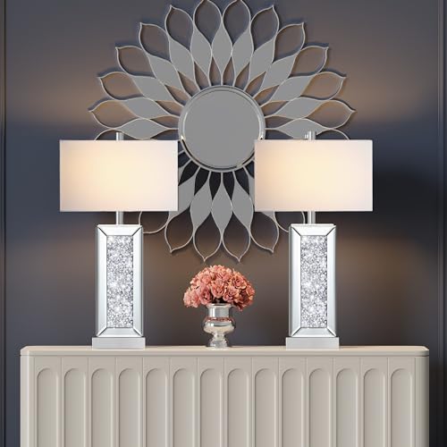 Modern Table Lamp Set of 2, Touch Control, Silver Crystal Bedside Lamp with USB Ports I576