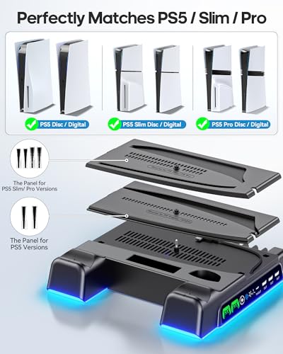 PS5 Stand with Dual Controller Charger for PlayStation 5 Disc & Digital Console W89004