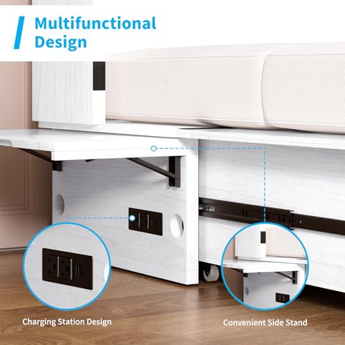 Mjkone Queen Murphy Bed Cabinet with Tri-Folding Mattress, White E6299