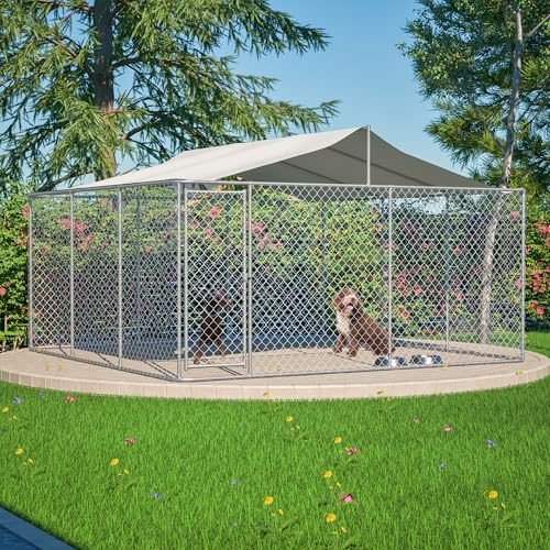Large Outdoor Dog Kennel Heavy Duty Galvanized Steel with Waterproof Cover V616855