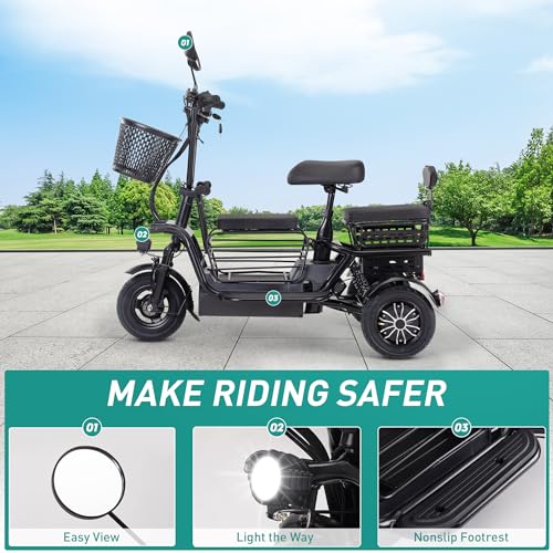 Foldable Electric Tricycle for Adults with 3 Seats and Storage Basket H83643