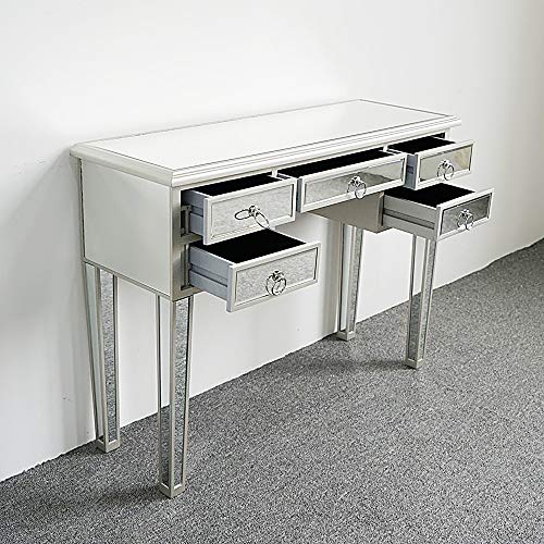 Henf Mirrored Vanity Desk with 3 Drawers, Silver Console Table C922