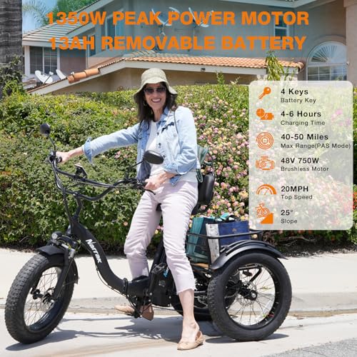 Electric Tricycle for Adults 750W Folding Fat Tire 3-Wheel Ebike K61564
