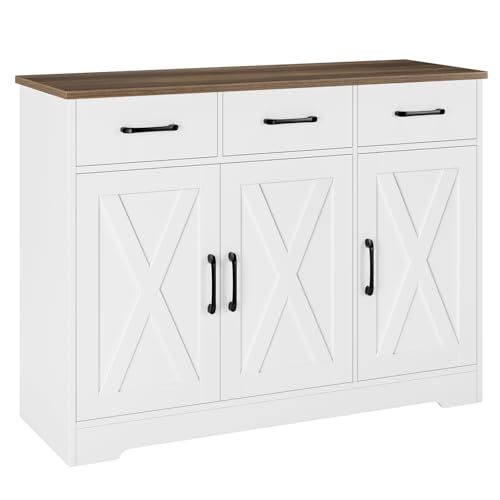 HOSTACK Modern Farmhouse Sideboard Buffet Cabinet with Barn Doors, White U8843