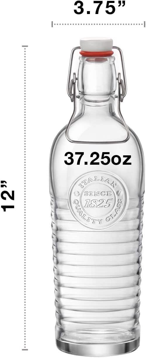 Bormioli Rocco Officina Water Bottle 37.25oz Italian Glass Pitcher with Airtight Seal Z318412