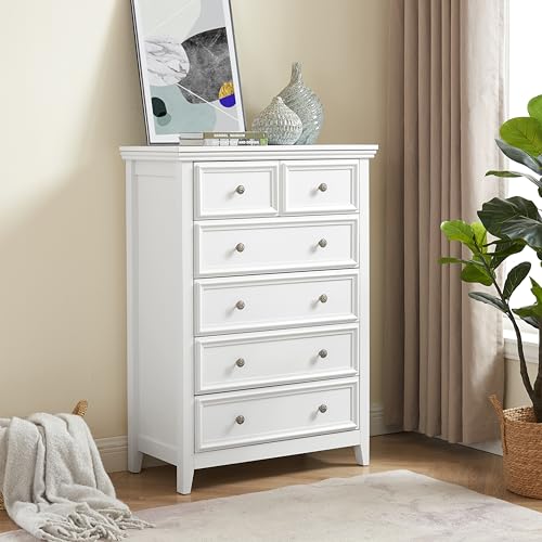 6 Drawer Dresser Chest with Metal Handles, White K1734