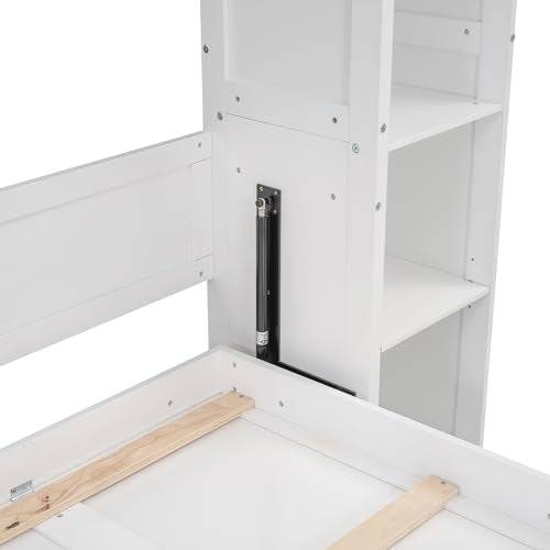 Queen Size Murphy Bed with Shelves and LED Lights, Foldable Wood Wall Bed Frame S155886