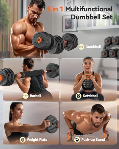 FEIERDUN Adjustable Dumbbells 5-in-1 Weight Set with Connector for Home Gym N6619