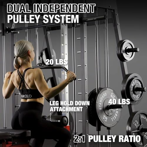Mikolo Smith Machine 2200lbs Squat Rack with Lat Pulldown & Cable Crossover E219