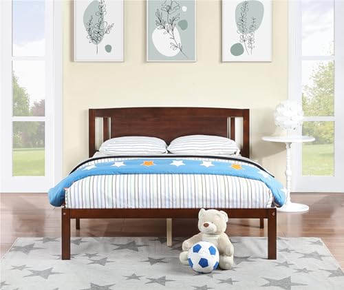 Solid Pine Wood Platform Bed Frame with Headboard, Twin, Grey N225