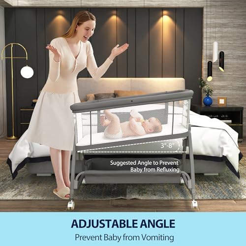 3 in 1 Baby Bassinet Bedside Sleeper with Wheels, Adjustable Height, Storage, Mattress & Canopy L72196