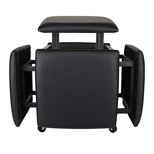 Nesting Ottoman Cube Chair with Wheels, Stackable Leather Foot Stool V48796