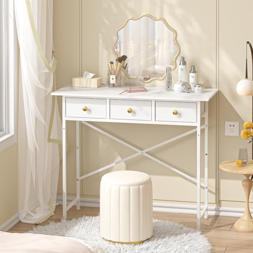 White Vanity Desk with Drawers for Kids Bedroom, 31.5 Inch J2831