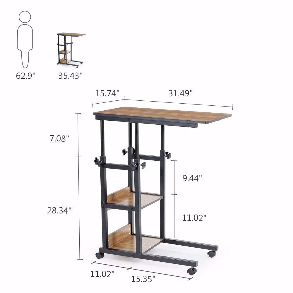 TribeSigns Overbed Bedside C Table with Storage Shelves, Mobile Laptop Desk N6631