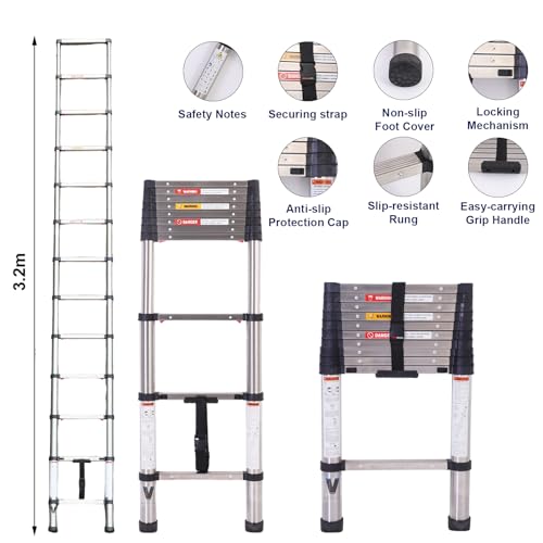 Telescoping Ladder 16.5FT with Movable Wheel, Stainless Steel Folding Ladder S942790
