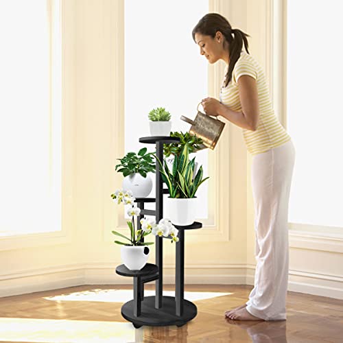GEEBOBO 5-Tier Tall Plant Stand for Indoor, Wood Corner Display Rack, Walnut K379