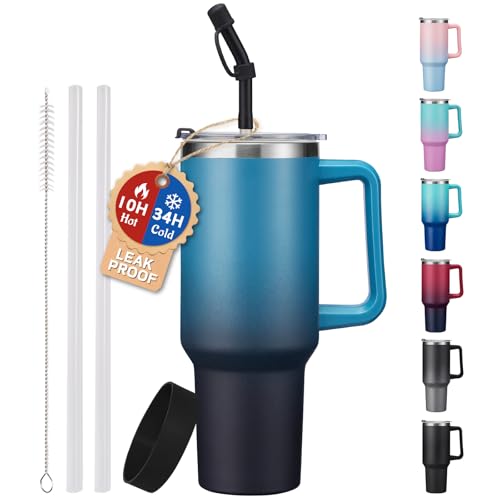 40 oz Tumbler with Handle and Straw Lid - Leak-proof Vacuum Insulated Travel Cup I15292