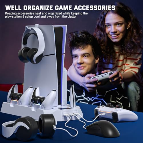 PS5 Slim/Pro Cooling Station with Controller Charger, White M8682
