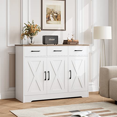 HOSTACK Modern Farmhouse Sideboard Buffet Cabinet with Barn Doors, White U8843