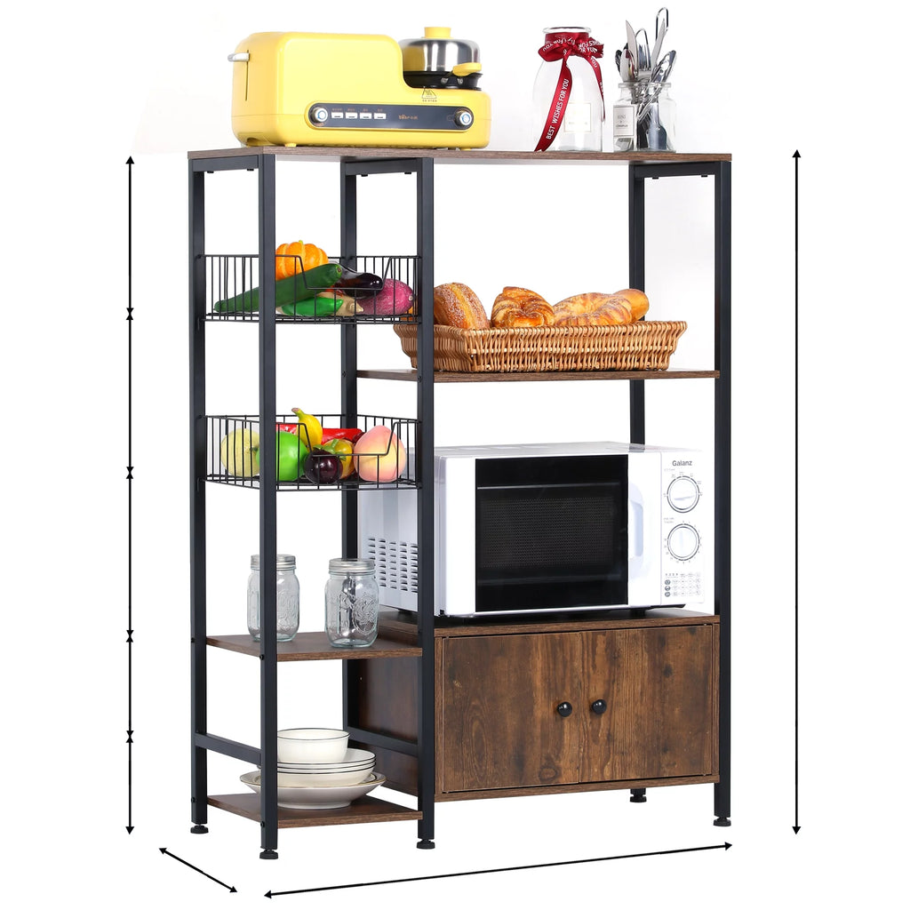 NAIYUFA 5-Tier Kitchen Bakers Rack with Cabinet, Wood Brown G3977