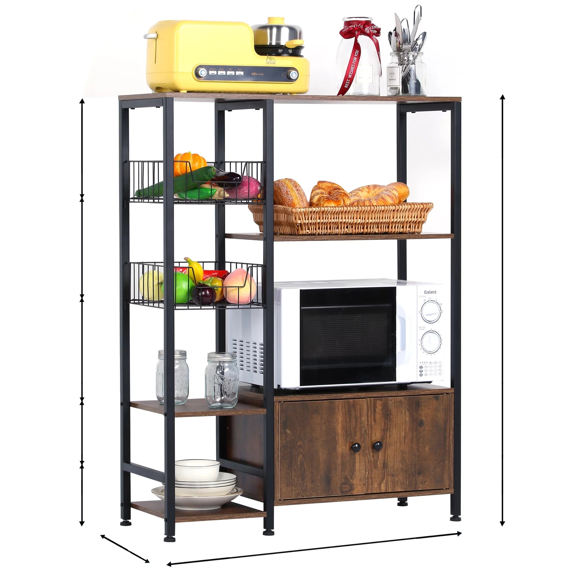 NAIYUFA 5-Tier Kitchen Bakers Rack with Cabinet, Wood Brown G3977