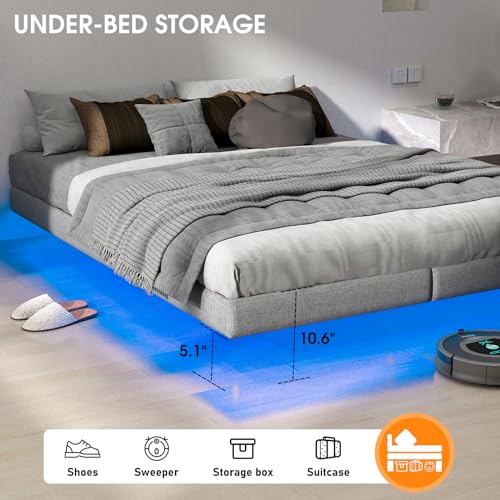 Full Floating Bed Frame Full Size with LED Lights, Heavy Duty Metal Slats C2574