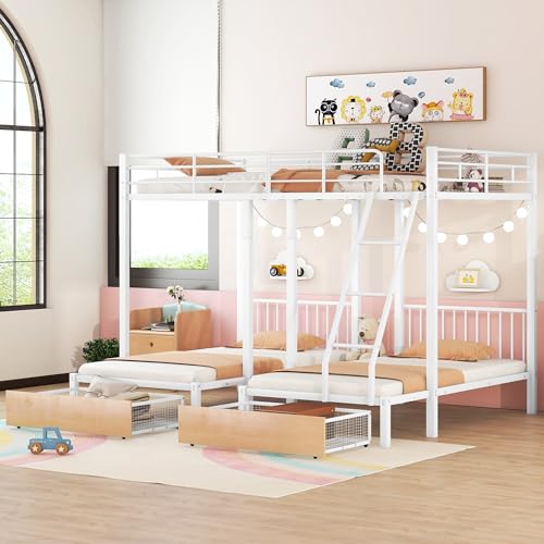 Heavy Duty Triple Bunk Bed for Kids, Twin Over Twin with Guardrails and Ladder, Black K153790