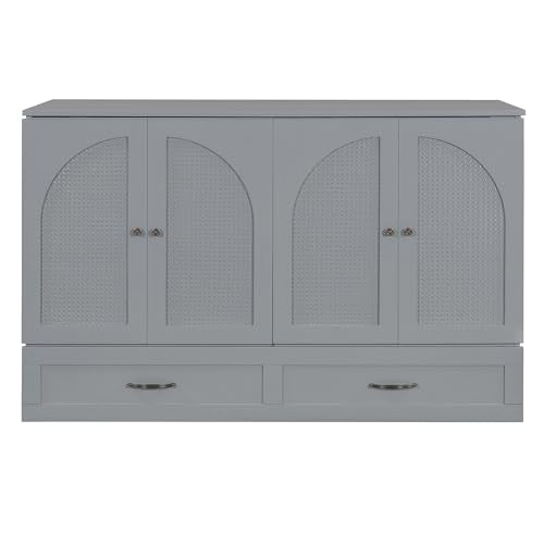 Harper & Bright Designs Queen Murphy Bed Cabinet with USB Charging Station, White D9669
