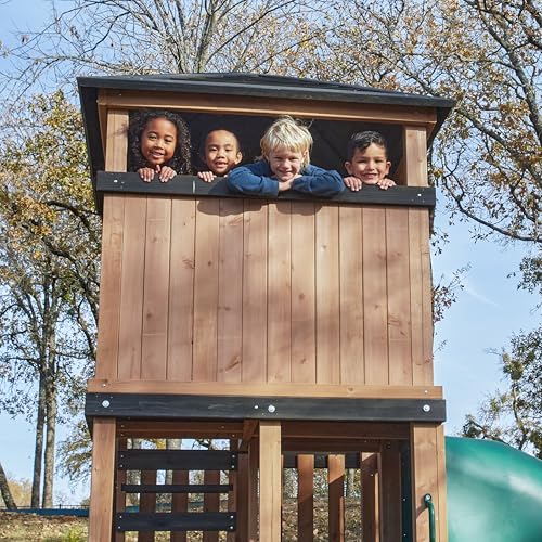 KidKraft Panorama Tower Three-Story Wooden Outdoor Playhouse with Slide G9119