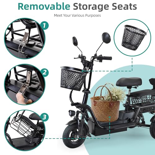 Foldable Electric Tricycle for Adults with 3 Seats and Storage Basket H83643
