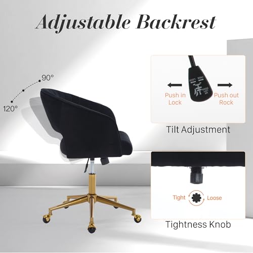Modern Corduroy Swivel Desk Chair with Gold Base, Black Z8760