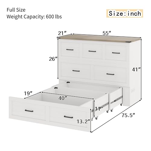 Queen Size Murphy Bed Cabinet with Charging Station, White P336686