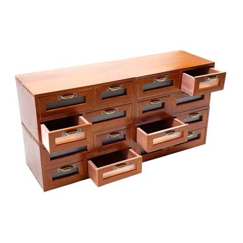 Vintage 16-Drawer Wooden Desktop Organizer with Iron Label Holders N538