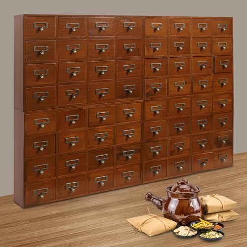 Vintage 16-Drawer Wooden Desktop Organizer with Iron Label Holders N538