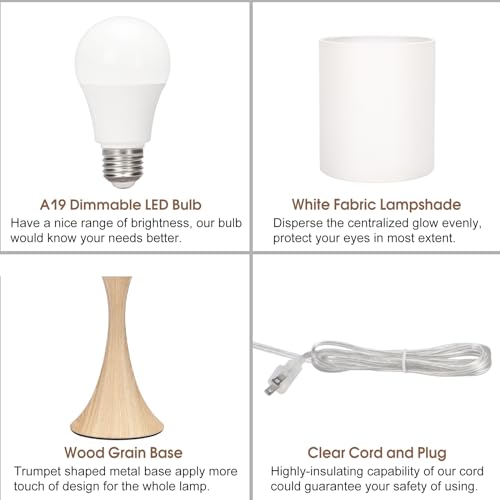 Dimmable Bedside Lamp with Touch Control, Beige Shade, LED Bulb Included S148