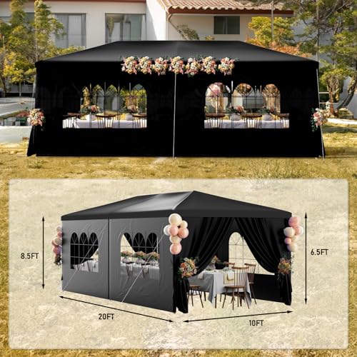 Outdoor Party Tent 10x30 Black with 8 Removable Sidewalls V87006