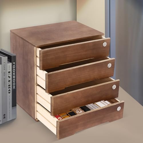 4 Drawers Wood Storage Cabinet with Lockable Drawers, Walnut S9586