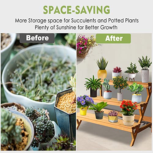 3 Tier Wood Plant Stand Indoor Outdoor with Storage Shelf Z4623