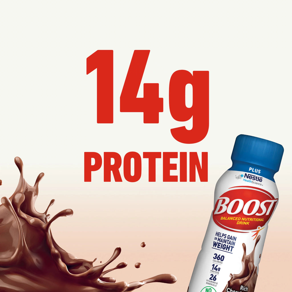 BOOST PLUS Nutritional Drink, Rich Chocolate, 14g Protein, 12-8 fl oz N32288