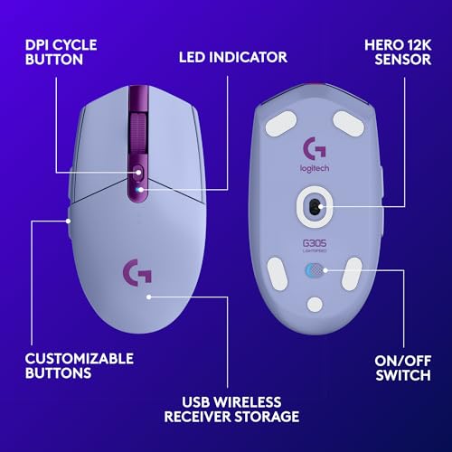 Logitech G305 LIGHTSPEED Wireless Gaming Mouse, Hero 12K Sensor, Black O4133