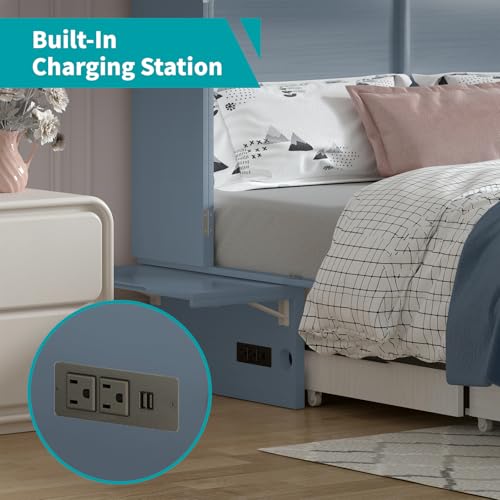 BALUS Queen Murphy Bed Cabinet with USB Charging Station, Cherry Q863