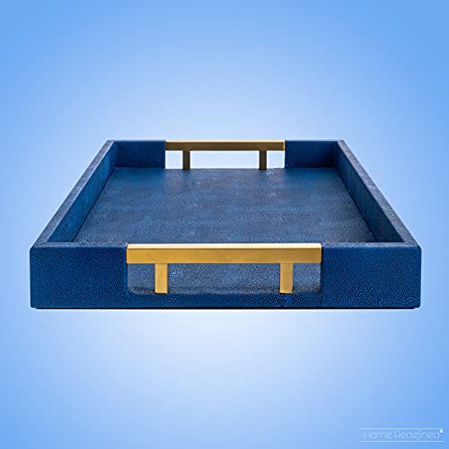 White Marble Faux Leather Decorative Tray with Handles D972626