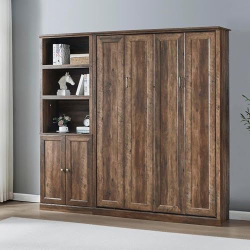 MERITLINE Queen Murphy Bed with Storage Bookcase and Charging Station E996