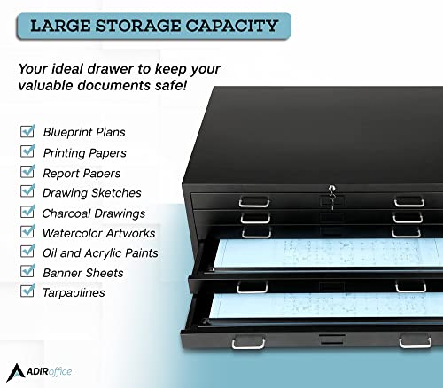 AdirOffice Flat File Cabinet 5-Drawer Blueprint Storage, Black G24063