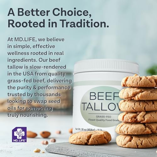 MD.LIFE Grass Fed Beef Tallow for Cooking, 24 Pounds A54505