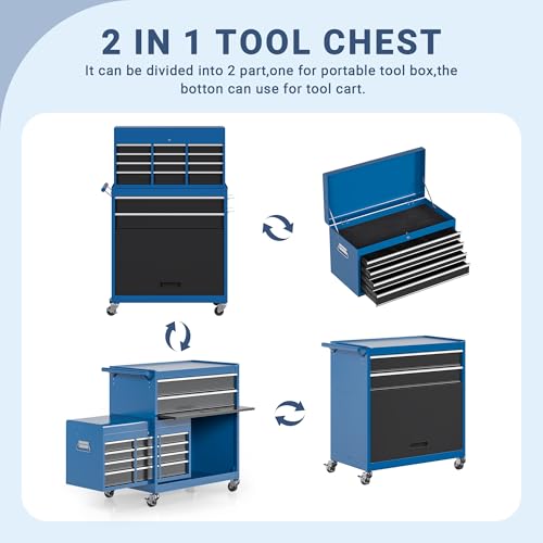5-Drawer Rolling Tool Chest Storage Cabinet with Detachable Top Tool Box, Black R11137